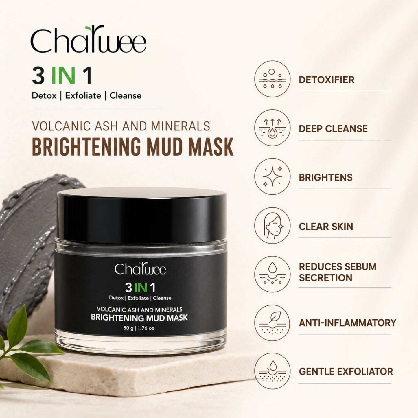 Charwee 3-in-1 Volcanic Ash & Minerals Brightening Mud Mask