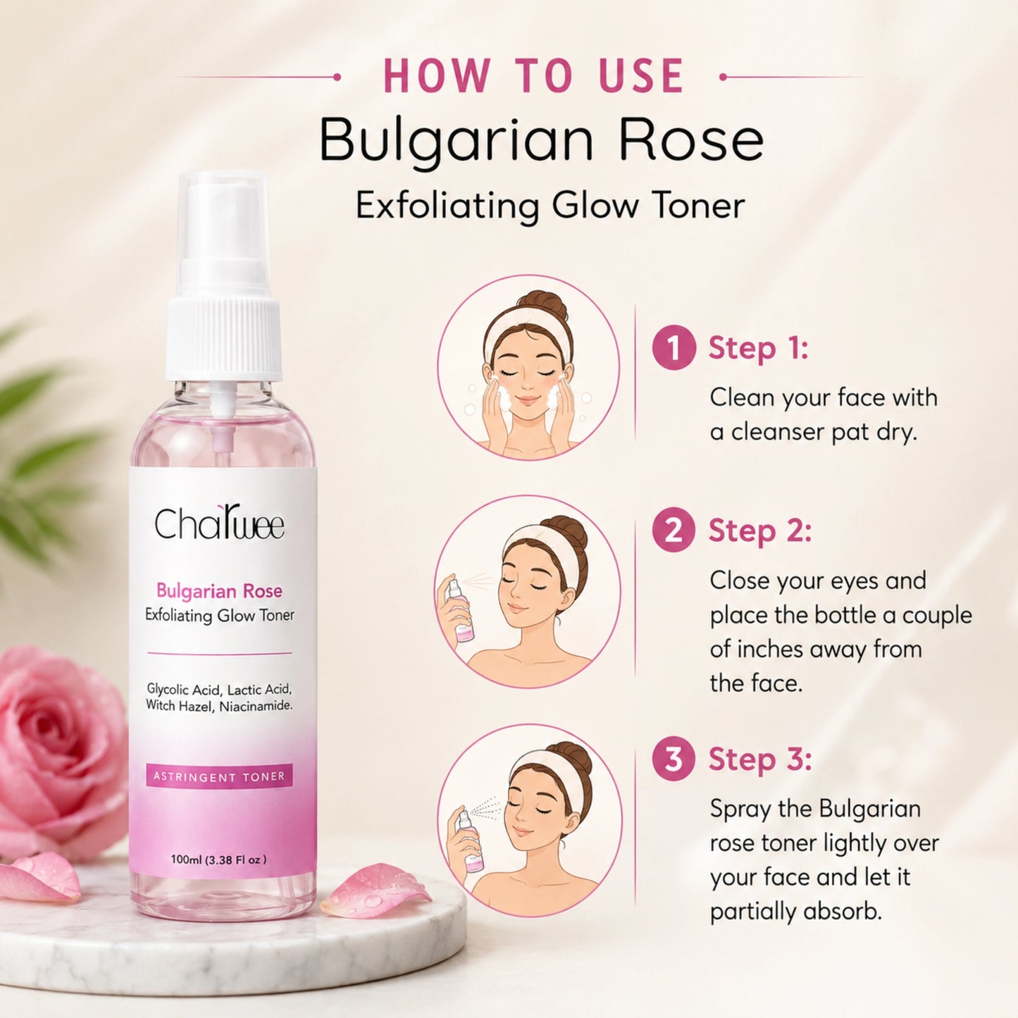 Charwee Bulgarian Rose Exfoliating Glow Astringent Toner