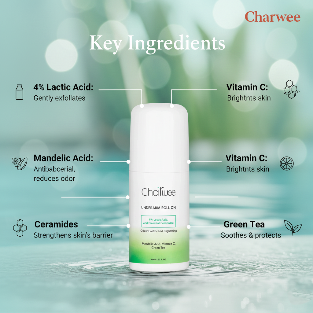 Charwee Underarm Roll On for Odour Control & Brightening with Vitamin C